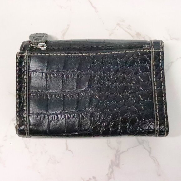 9 Nine & Co Black Faux Leather Trifold Crocodile Alligator Skin Card Slot Wallet - Picture 2 of 7